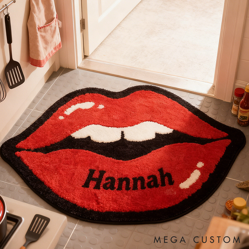 Personalized Red Lips Door Mat with Name Anniversary Gift For Her Home Decor Birthday Gift For Girlfriend Holiday Decoration
