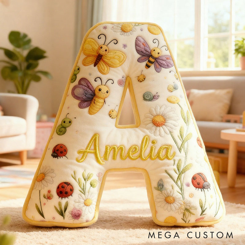 Personalized Flower Girl Boy Bee Ladybug butterfly Floral 26 Letters Pillow Girl friend Name Graphic 3D Printed Cushion Valentine's Day Gift for Her