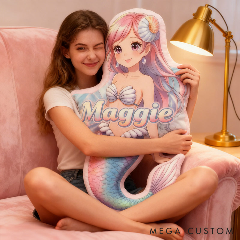 Personalized Dreamy Mermaid Design Custom Names Couple Home Pillow Romantic Valentine's Day Gift for Girlfriend for Wife for Flower Girl