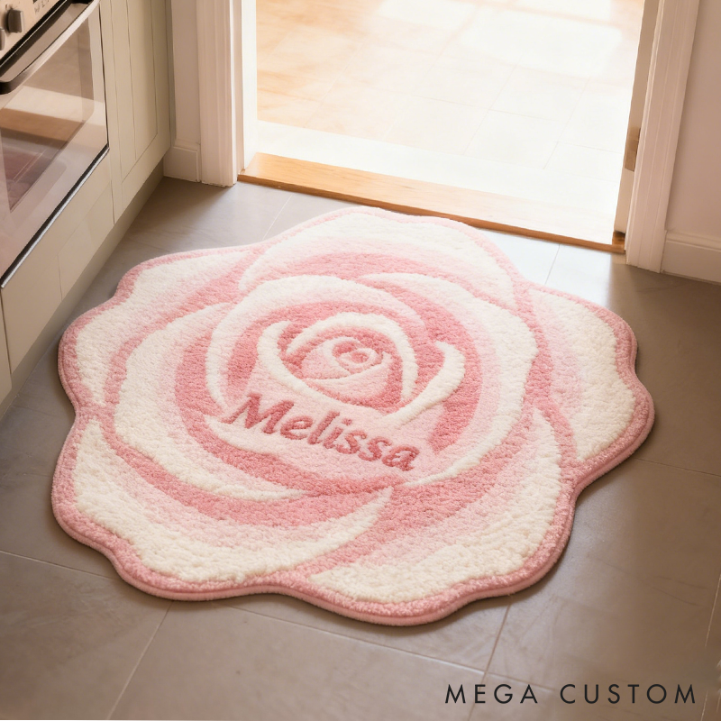 Personalized Rose Flower Shaped Door Mat with Name Anniversary Gift For Her Home Decor Birthday Gift For Girlfriend Holiday Decoration