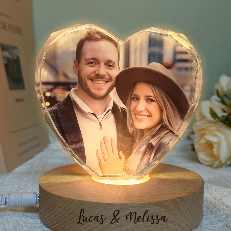 Personalized 3D Crystal Photo Portrait LED Night Light Engraved Crystal Photo With Light Anniversary Valentine's Day Gift for Him Her