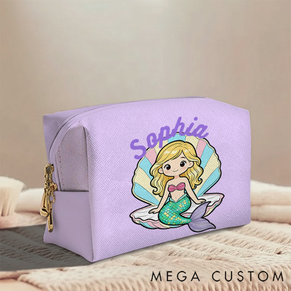 Personalized Cute Mermaid Toiletry Bag Custom Name for Kids Travel Gifts and Daily Use