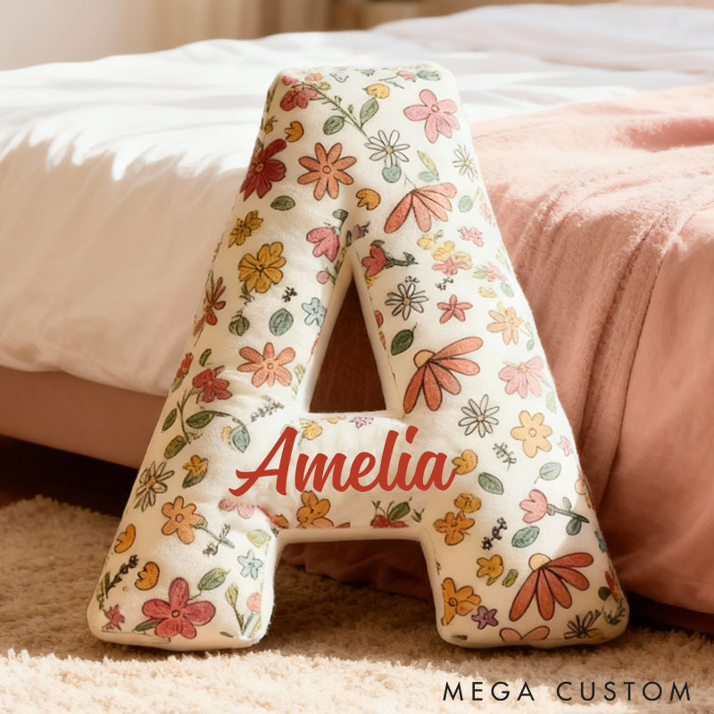 Personalized Floral Initial Pillow for Flower Girl Flowers Letter Throw Pillow for Her Christmas Gift Decor Pillow