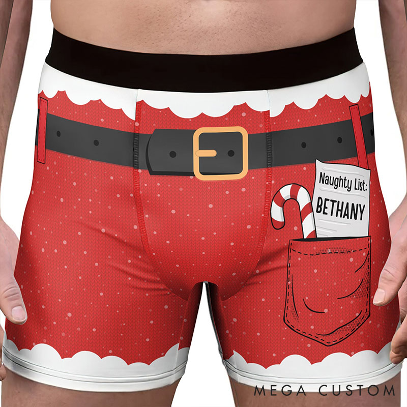 Personalized Men Christmas Naughty List Boxer Briefs with Women Name Men Underwear with Girlfriend Wife Name Xmas Gift for Him Boyfriend Husband