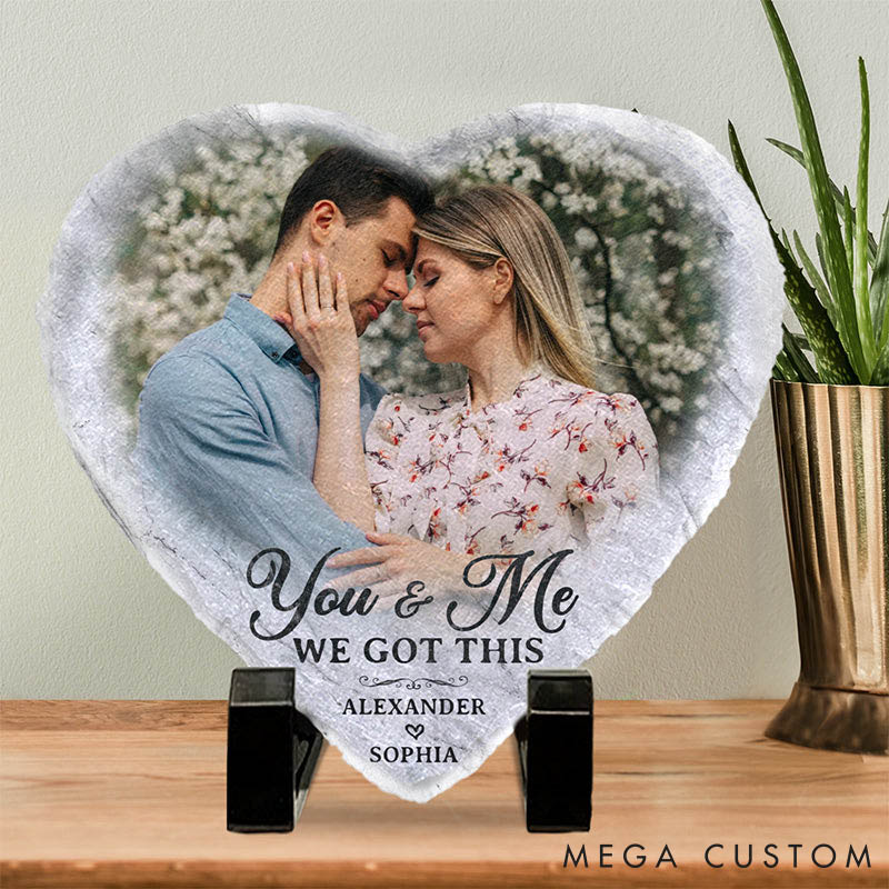 Personalized Couple Photo You And Me We Got This Heart and Square Shaped Stone with Stand First Christmas Valentines Day Gift for Boyfriend Girlfriend