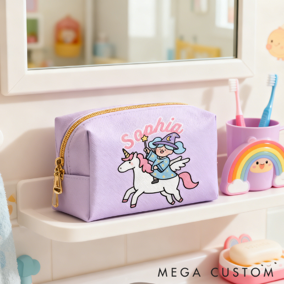 Personalized Magical Girl Toiletry Bag Custom Name for Kids Travel Gifts and Daily Use