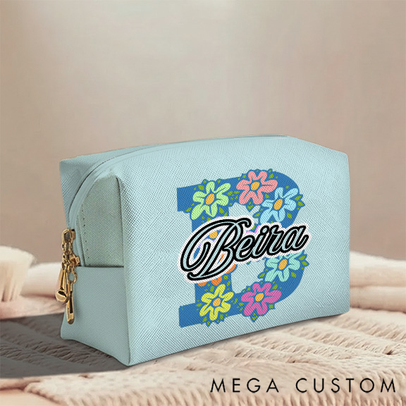 Personalized Floral Alphabet Toiletry Bag with Custom Name for Travel Daily Use