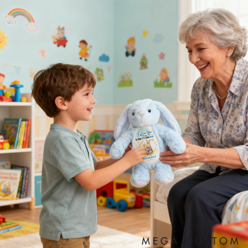 Personalized Pretty Bunny Plush Toy Custom Name a Cuddle on the Crescent Special Gift for Family Members