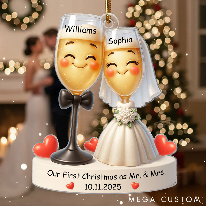 Personalized Our First Christmas Married Ornament 2D Flat Acrylic Ornament for Newlyweds Christmas Gift for Couple Gift for Wife Husband
