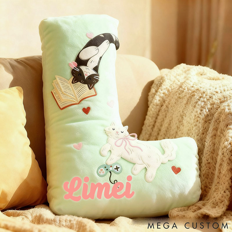Personalized Cat Lover Book Game Controller Letter Pillow with Custom Name Graphic 3D Print