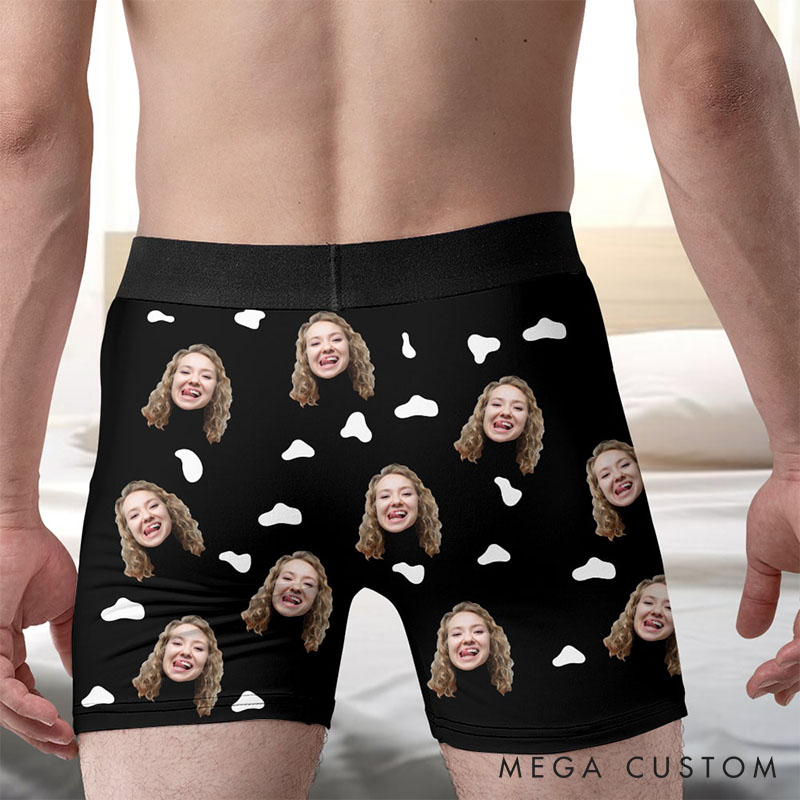 Personalized Girlfriend Wife Face I Licked It So It’s Mine Boxer Briefs Men Cow Underwear with Face Photo Valentines Day Gift for Boyfriend Husband