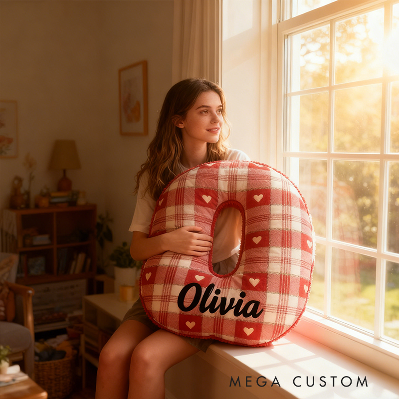 Personalized Red and White Plaid Heart Letter Pillow Custom Name Personalized Appreciation Gifts