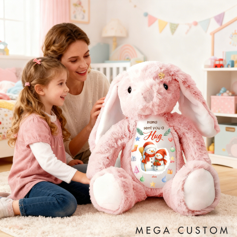 Personalized Pretty Bunny Plush Toy Custom Name Sent You A Hug Gift for Family Members