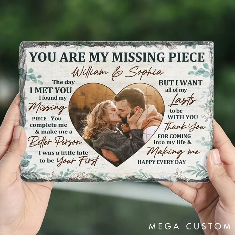 Personalized Couple Photo You Are My Missing Piece Rectangle Shaped Stone with Stand Custom Newlyweds Name Photo Stone Christmas Valentines Day Gift