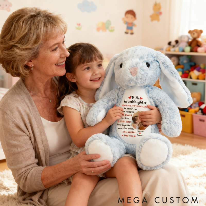 Personalized Pretty Bunny Plush Toy Custom Name Upload Photo Never Feel that You're Alone Gift for Grandma