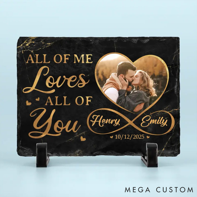Personalized Couple Photo All of Me Loves All of You Heart Square and Rectangle Shaped Stone with Stand Newlyweds Stone Christmas Valentines Day Gift