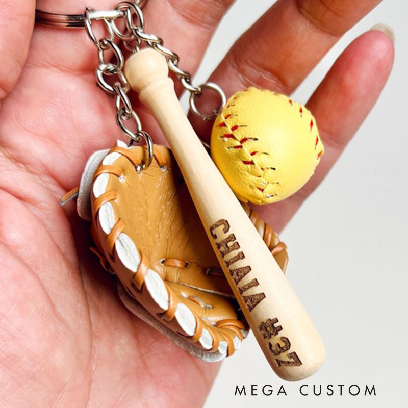Softball Keychain Bag Tag Softball Key Chain Custom Engraved Softball Baseball Key Chain Custom Engraved Baseball for Sports Lover