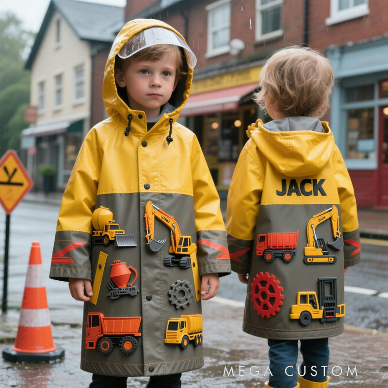 Personalized Kids Firefighter Themed Waterproof Raincoat 100% Waterproof Kids Firefighter Raincoat – Heavy-Duty PU Rain Gear with Full Weather Protection & Playful 3D Details