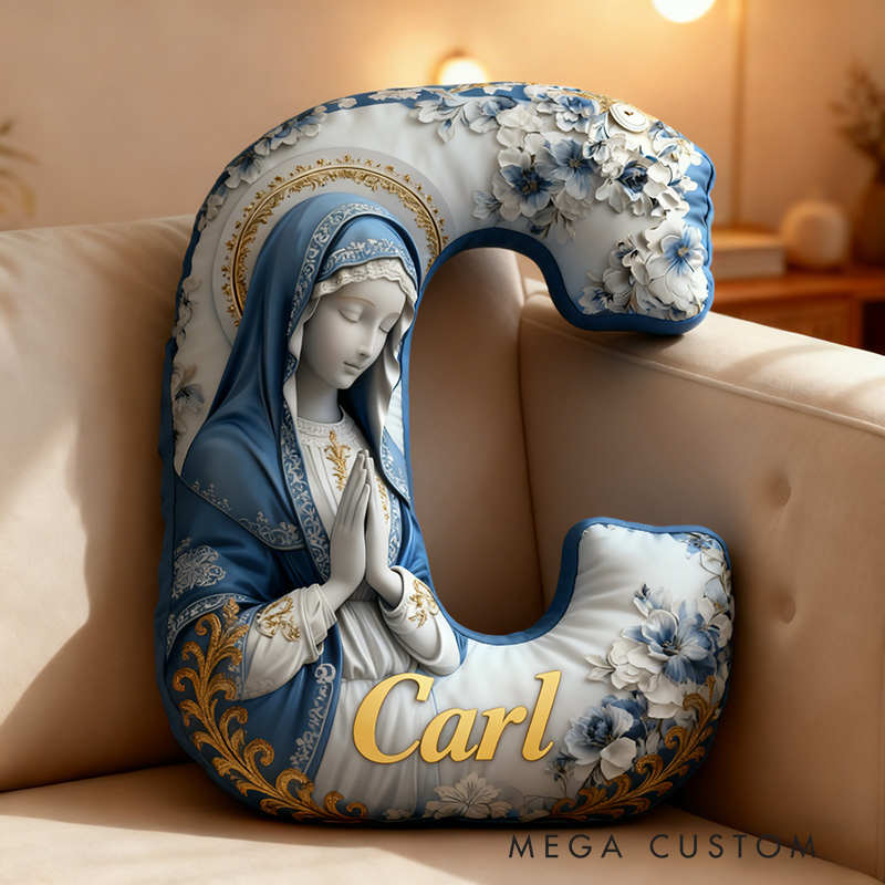 Personalized Believe Virgin Mary Letter Pillow Graphic 3D Print Pillow with Custom Name Home Decor Religious Faith Gift Catholic Gift for Her