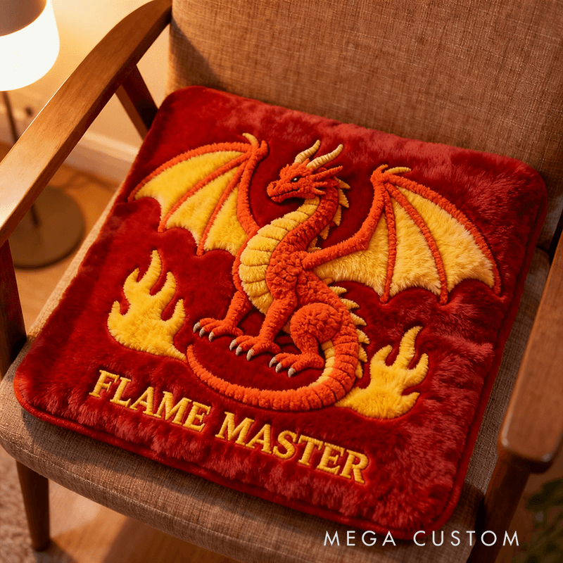 Personalized "Flame Master" 3D Dragon Plush Cushion – Soft Red & Gold Embroidered Decorative Pillow