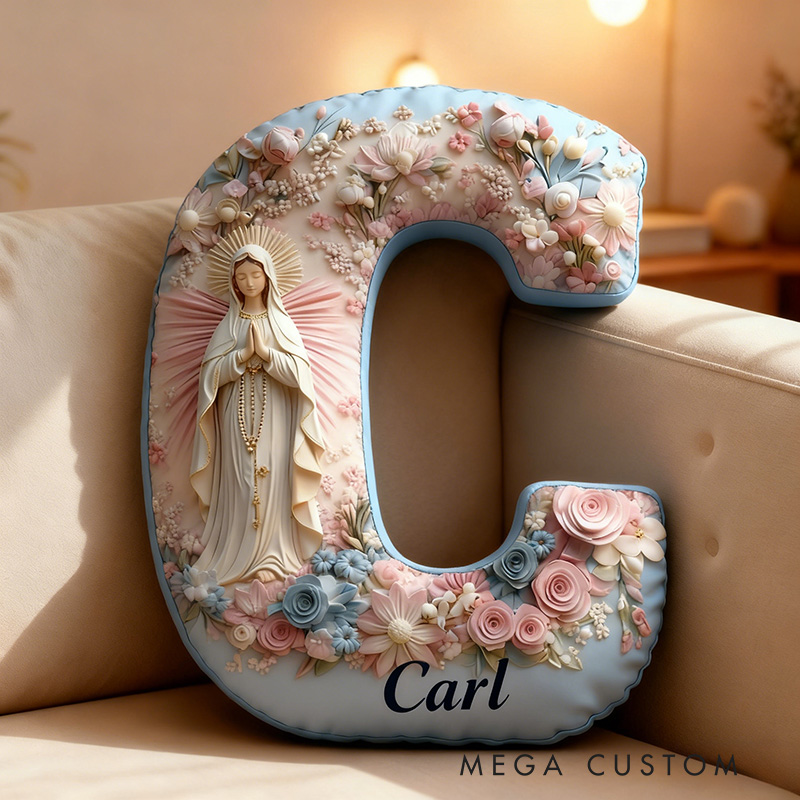 Personalized Floral Serenity of Mary Letter Pillow Graphic 3D Print Pillow with Custom Name Home Decor Religious Gift Catholic Gift for Her