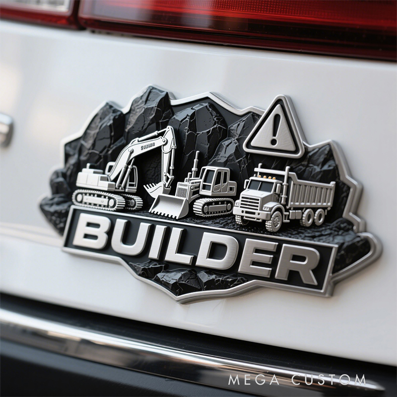 Personalized 3D Construction Car Emblem – Heavy-Duty Metal Truck/Excavator Vehicle Decal Sticker