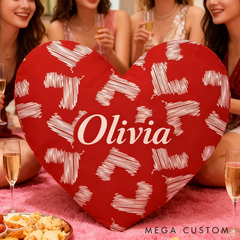 Personalized Girl friend Red Heart Shaped Pillow Custom Couple Name Valentines Day Cushion Anniversary Date Night Gift for Her Wife Girlfriend