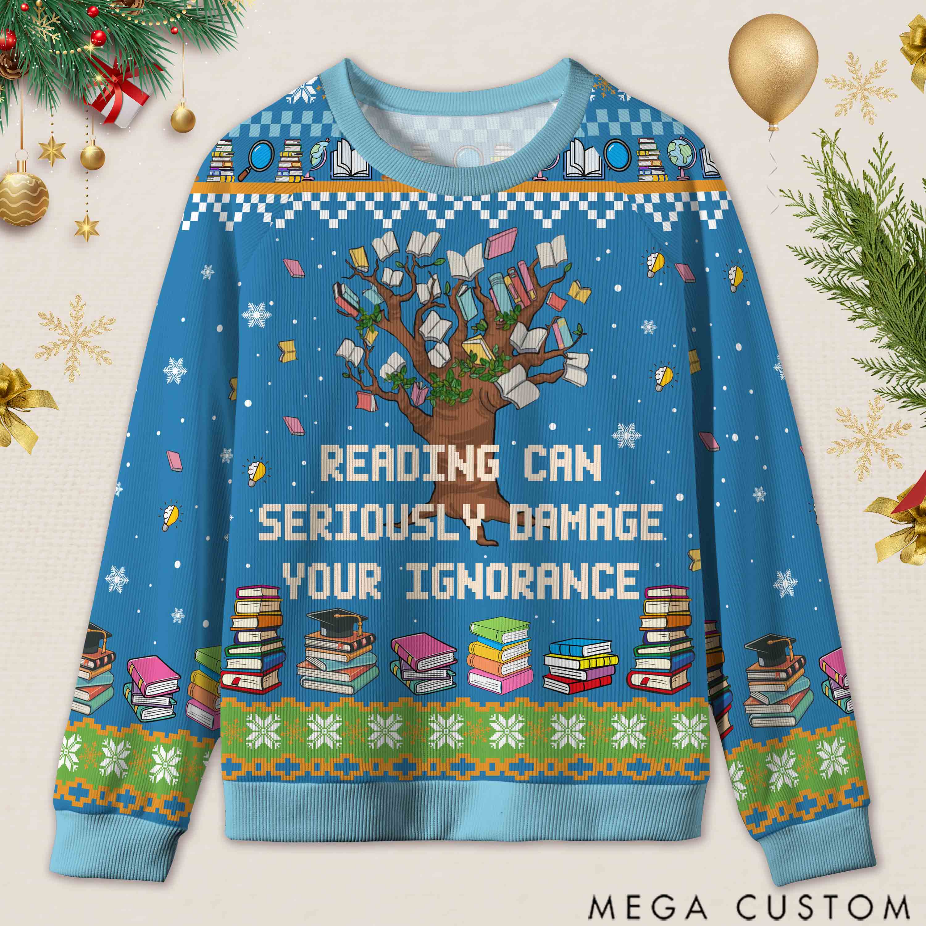 Personalized Funny Library Ugly Sweater Holiday Gift for Librarians
