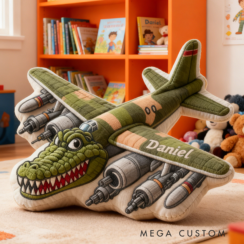 Personalized Airplane Name Custom Soft Decorative Gift Fighter Jet Adventure Style Fun Playful Cozy Boy Room Cool Aviator Sky Battle Power Wings Graphic 3D Print Pillow