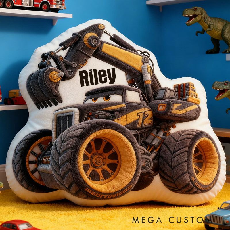 Personalized Cool Excavator with Name Graphic 3D Print Pillow Christmas Gift for Kids or Baby Birthday Gift