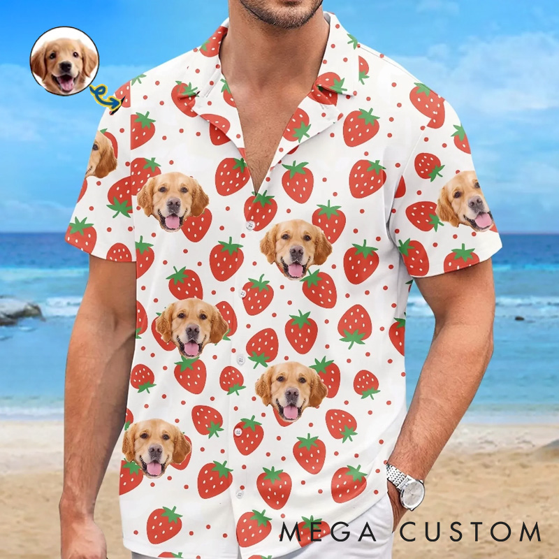 Personalized Pet Lover Custom Photo Strawberries and Smiles all Day Hawaiian Shirt