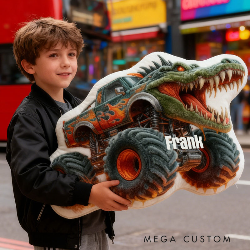 Personalized Crocodile Truck with Name Graphic 3D Print Pillow Christmas Gift for Kids or Baby Birthday Gift