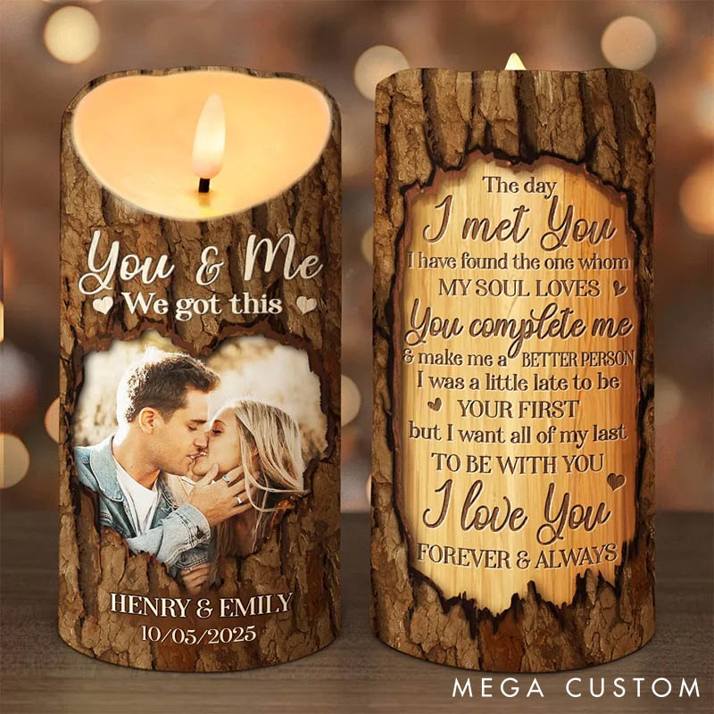 Personalized Couple Photo The Day I Met You LED Candle Custom Newlyweds Name and Date LED Candle Anniversary Valentines Day Christmas Gift for Him Her