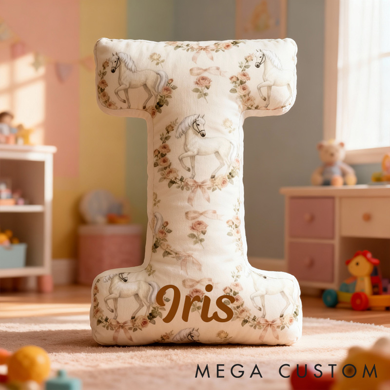 Personalized Pet Lover Pastoral Steed in Floral Wreath Graphic 3D Print Pillow