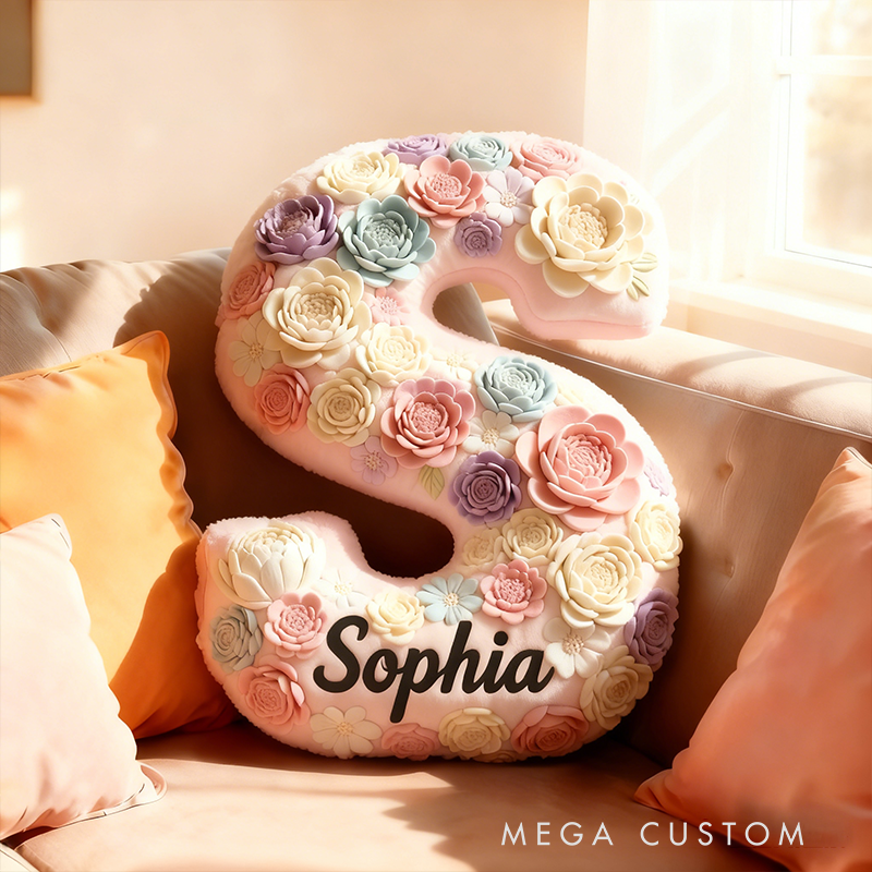 Personalized Floral Letter Pillow Custom Name Color and Initial Appreciation Gifts 3D Graphic Print