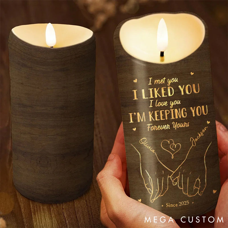 Personalized Couple From Our First Kiss Till Our Last Breath LED Candle Newlyweds Faux Wood Effect Candle Anniversary Valentines Day Christmas Gift