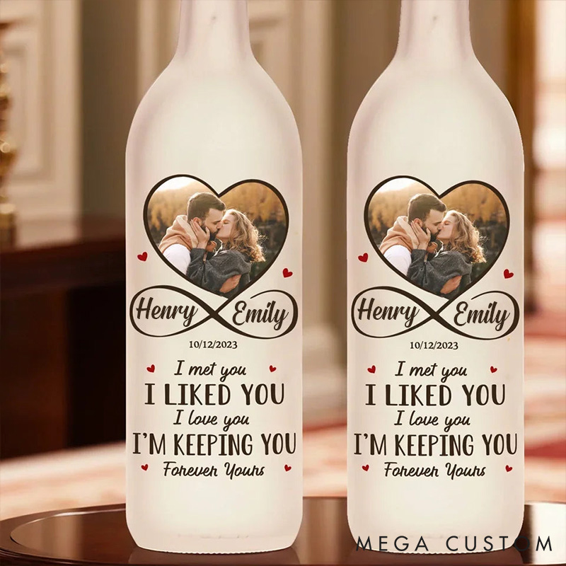 Personalized LED Light Bottle Custom Photo Bottle Lamp Couple Anniversary Gift for Husband Wife Valentine's Date Night Bottle Lamp