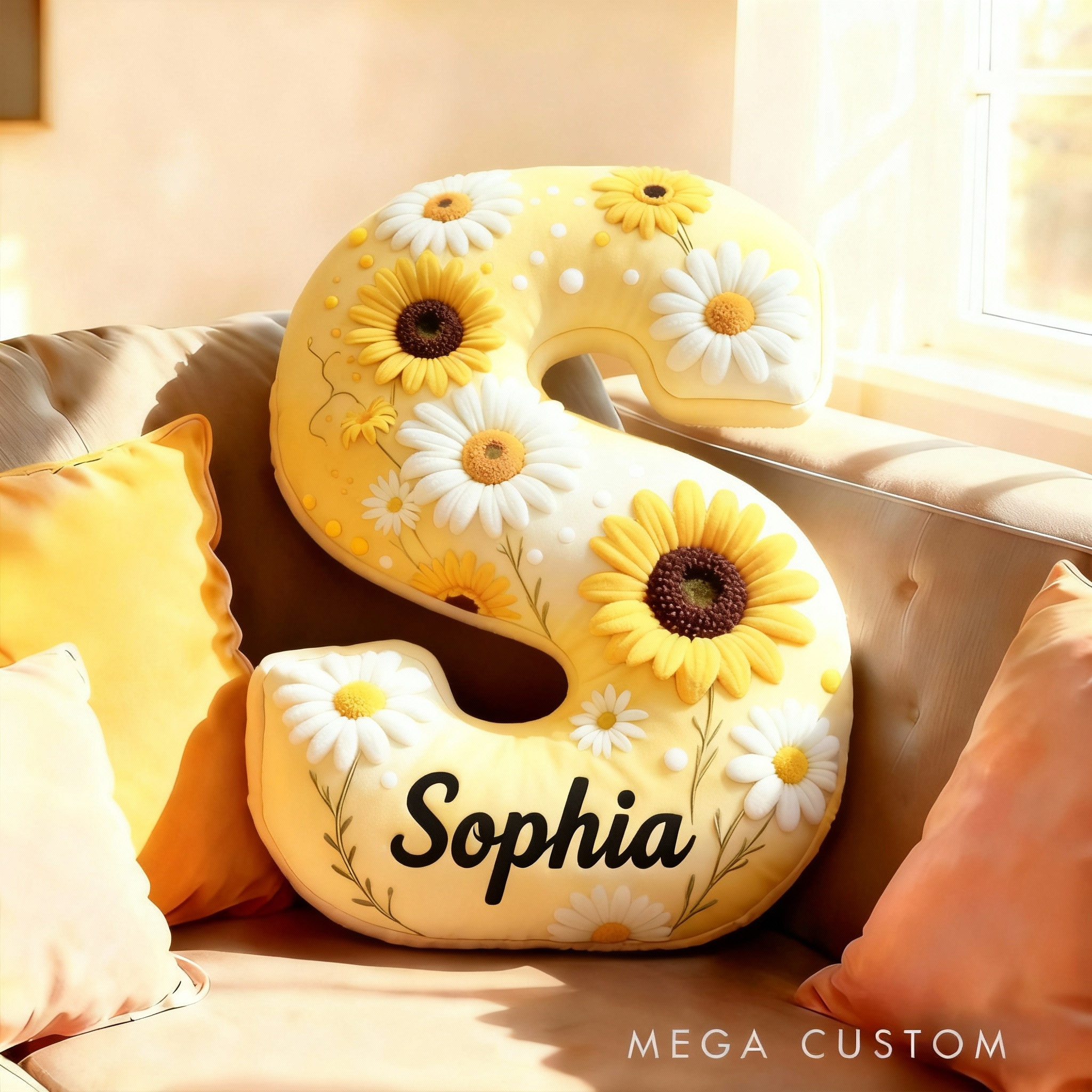 Personalized Sunflower Floral Letter Pillow 3D Graphic Print Custom Name and Initial Appreciation Gifts