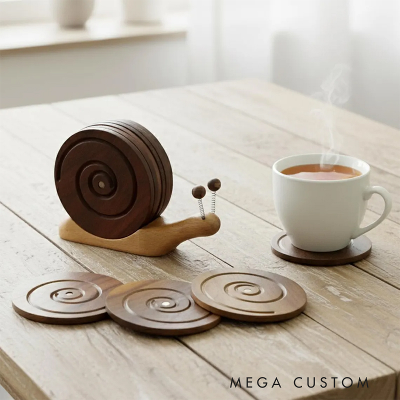 Wooden Snail Coaster Set – Handcrafted Drink Coasters with Adorable Snail Holder | Unique Home Decor & Gift Idea, Bring a touch of charm and creativity to your home with this adorable wooden snail coaster set! 