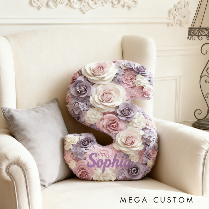 Personalized Floral Letter Pillow 3D Graphic Print Custom Name and Initial Appreciation Gifts
