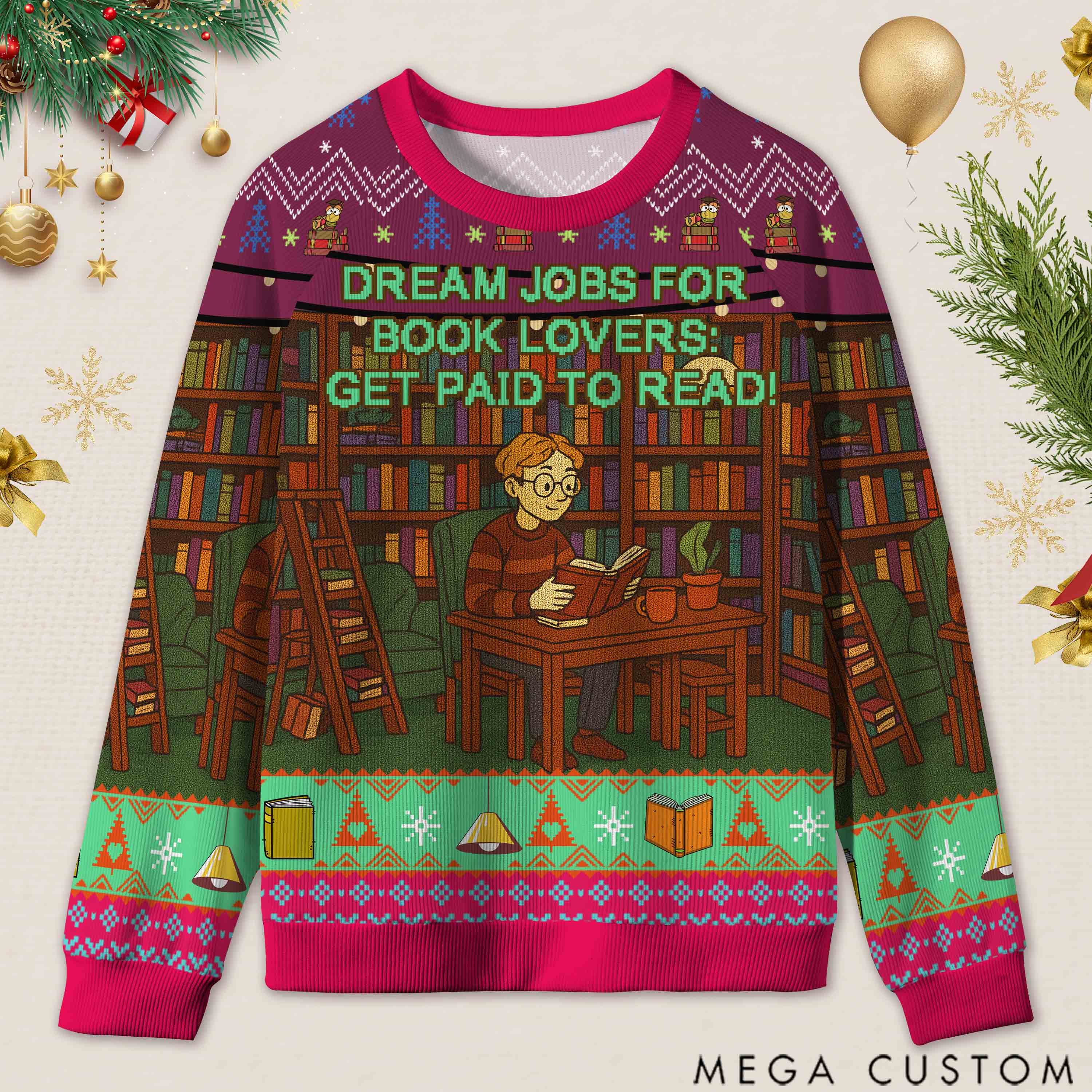 Personalized Freedom to Read Defiant Ugly Sweater Holiday Gift for Librarians