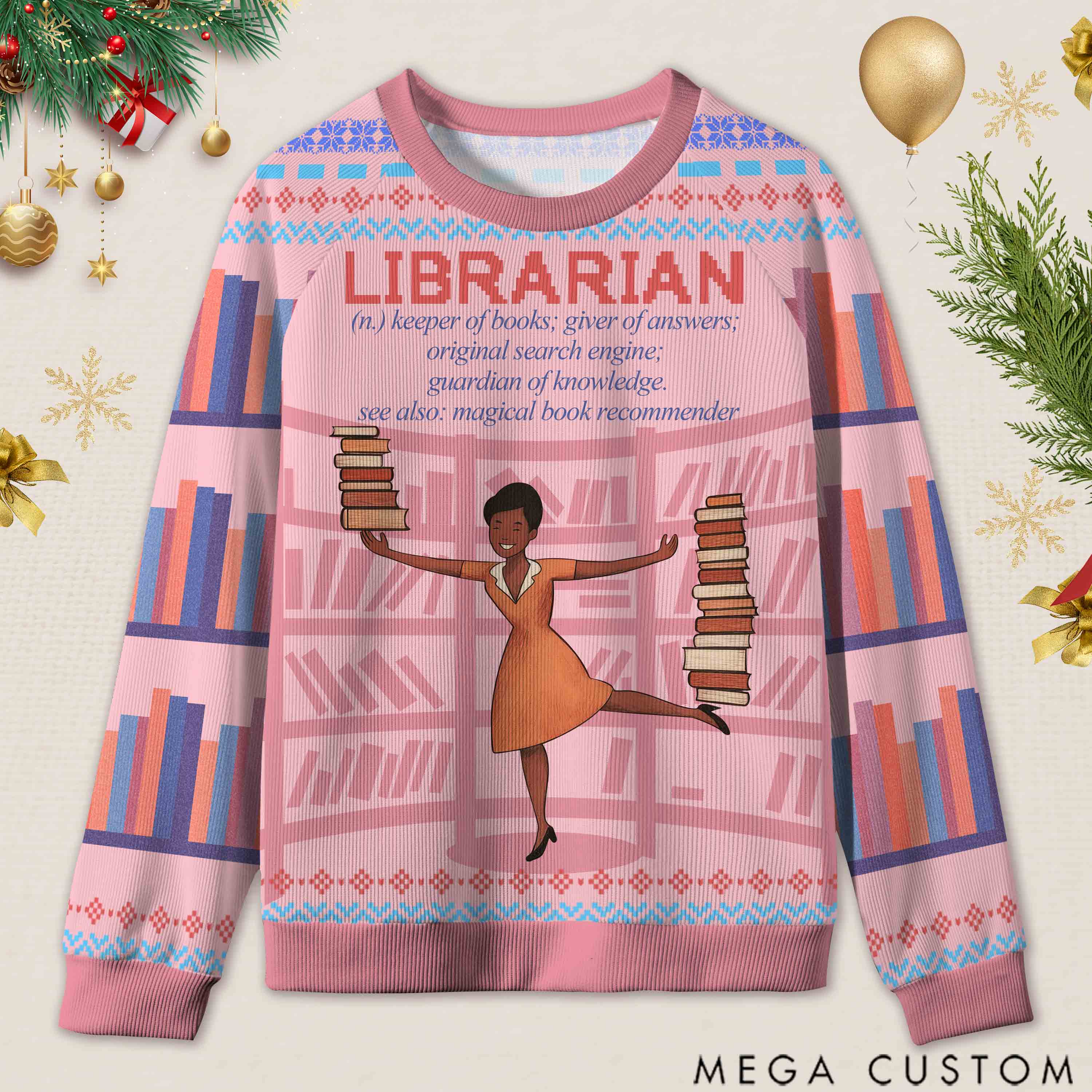 Personalized Book Lover's Dream Job Ugly Sweater Holiday Gift for Librarians