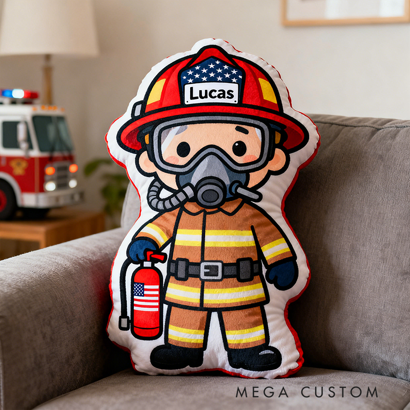 Personalized Firefighter Plush Pillow Custom Name and Character Style Hero Themed Appreciation Gifts for Firefighter Lovers