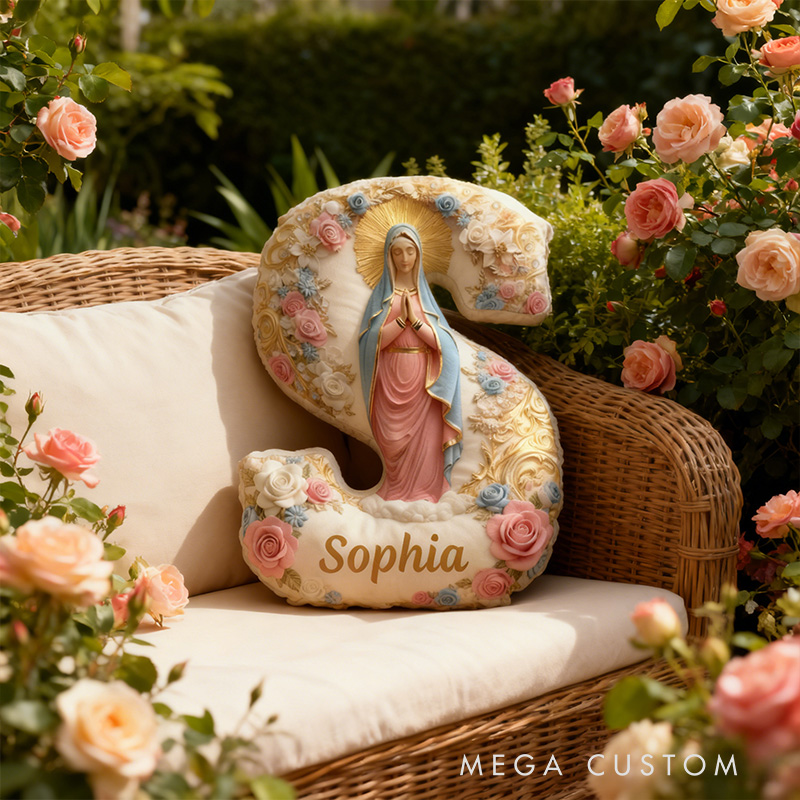 Personalized Hail Mary Full of Grace Letter Pillow Graphic 3D Print Pillow with Name Home Decor Religious Gift Catholic Gift for Women