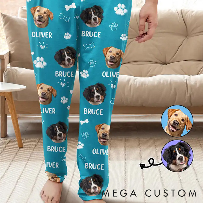 Personalized Pet Lover Custom Photo Paw Prints in My Heart Pants Pajamas