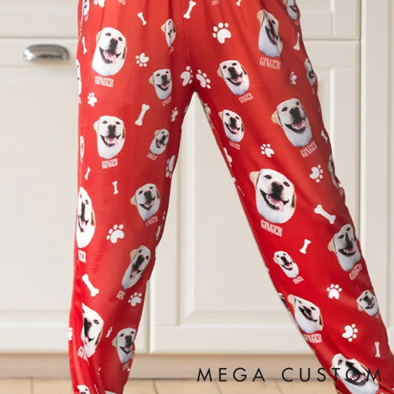 Personalized Pet Lover Custom Photo Paw Prints with Paw Print and Bone Pants Pajamas