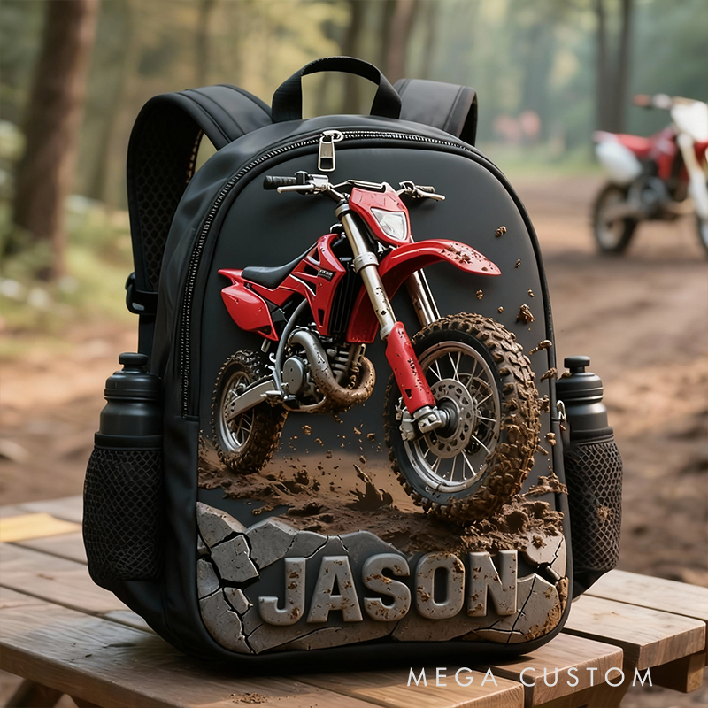 Personalized Dirt Bike Backpack Custom Name Oxford Fabric School Bag for Motorcycle and Motocross Enthusiasts