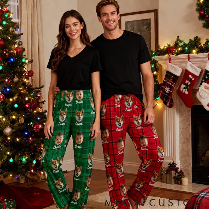 Personalized Pet Lover Custom Photo Pet Prints Family Christmas Pants Pajamas