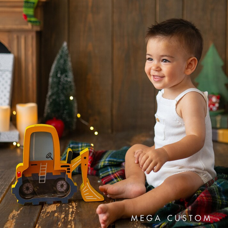 Personalized Excavator Piggy Bank, Bulldozer Custom Name Money Box, Tractor Piggy Banks for Boys Personalized, Construtction Vehicle, Digger