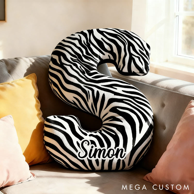 Personalized Zebra Print Letter Pillow Initial Throw Pillow Custom Holiday Home Decor Letter Pillow for Couple for Her Him